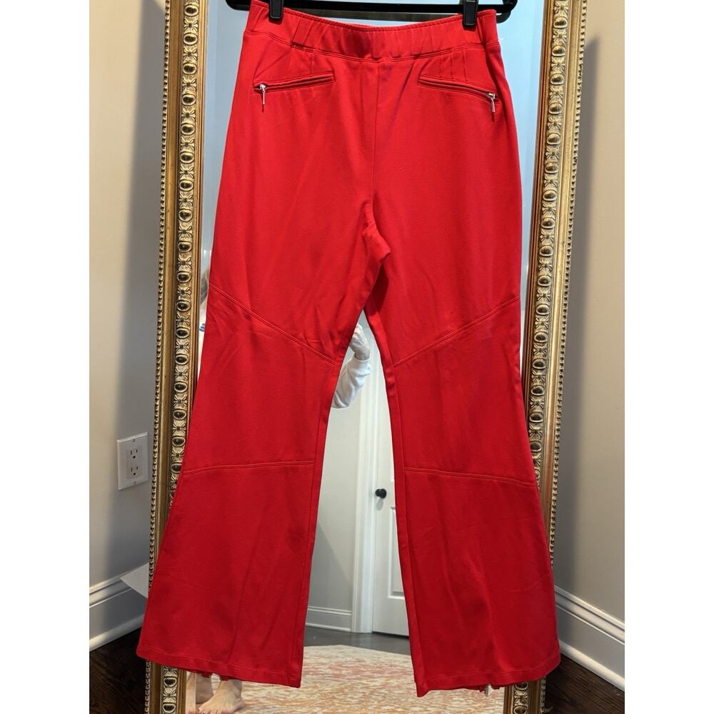 Maeve Anthropologie Eve Ponte Flare Wide Leg Pants Women's Large Red Stretch